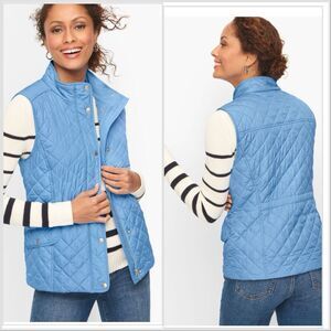 Talbots Women’s Diamond Quilted Sleeveless Navy Vest Jacket Zip Pocket Sz XL